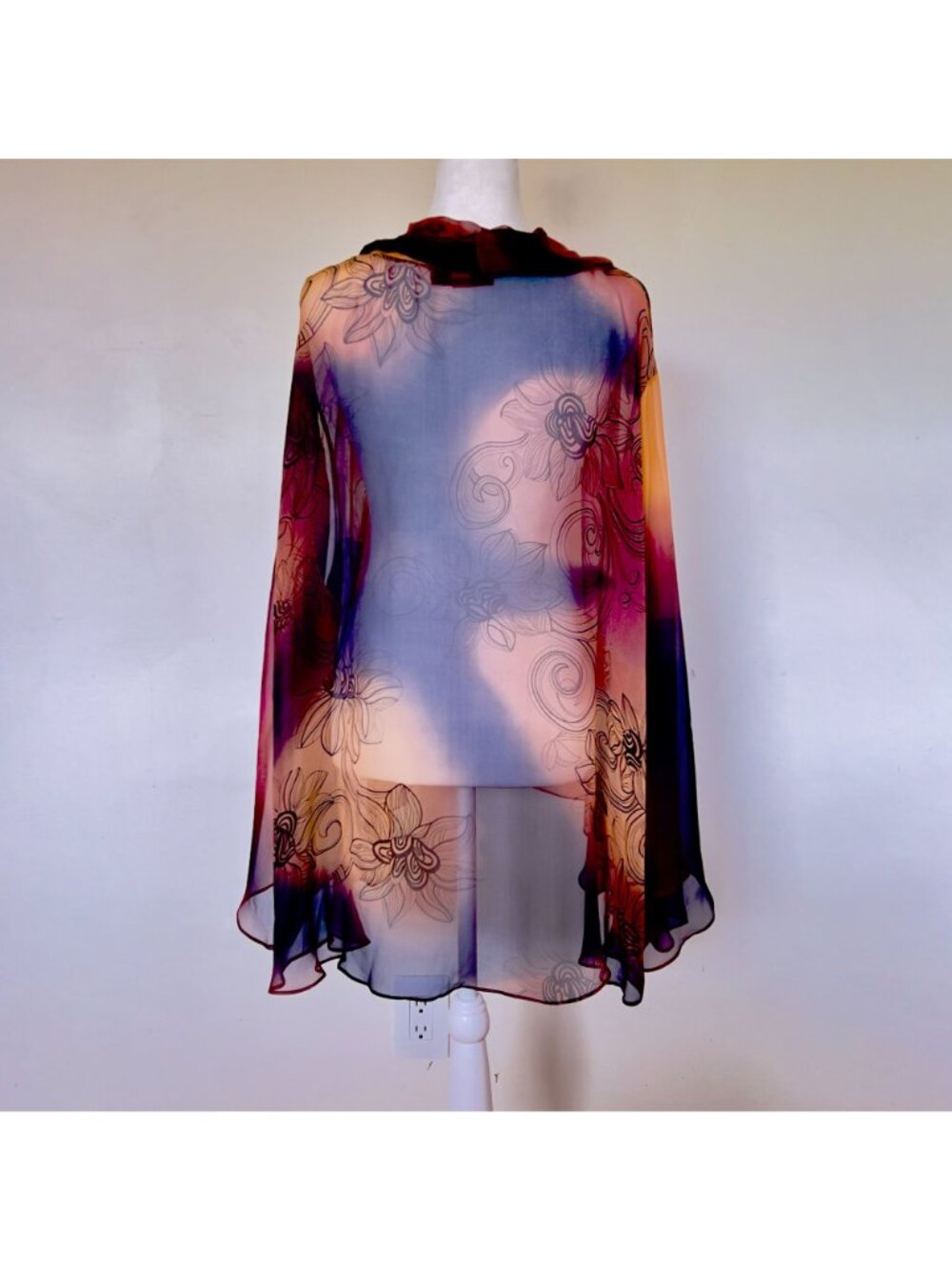 Harari Silk Sheer Kimono Duster Floral Ombré Whimsigoth Witchy Dark Romantic OS - Picture 4 of 5
